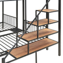 Full Over Twin-Twin Triple Bunk Bed With Drawers And Staircase - Black