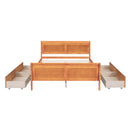 Full Size Wood Platform Bed with 4 Drawers and Streamlined Headboard & Footboard, Oak