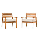 Modern 2 Piece Slat Back Solid Acacia Wood Patio Club Chair Set - Brown