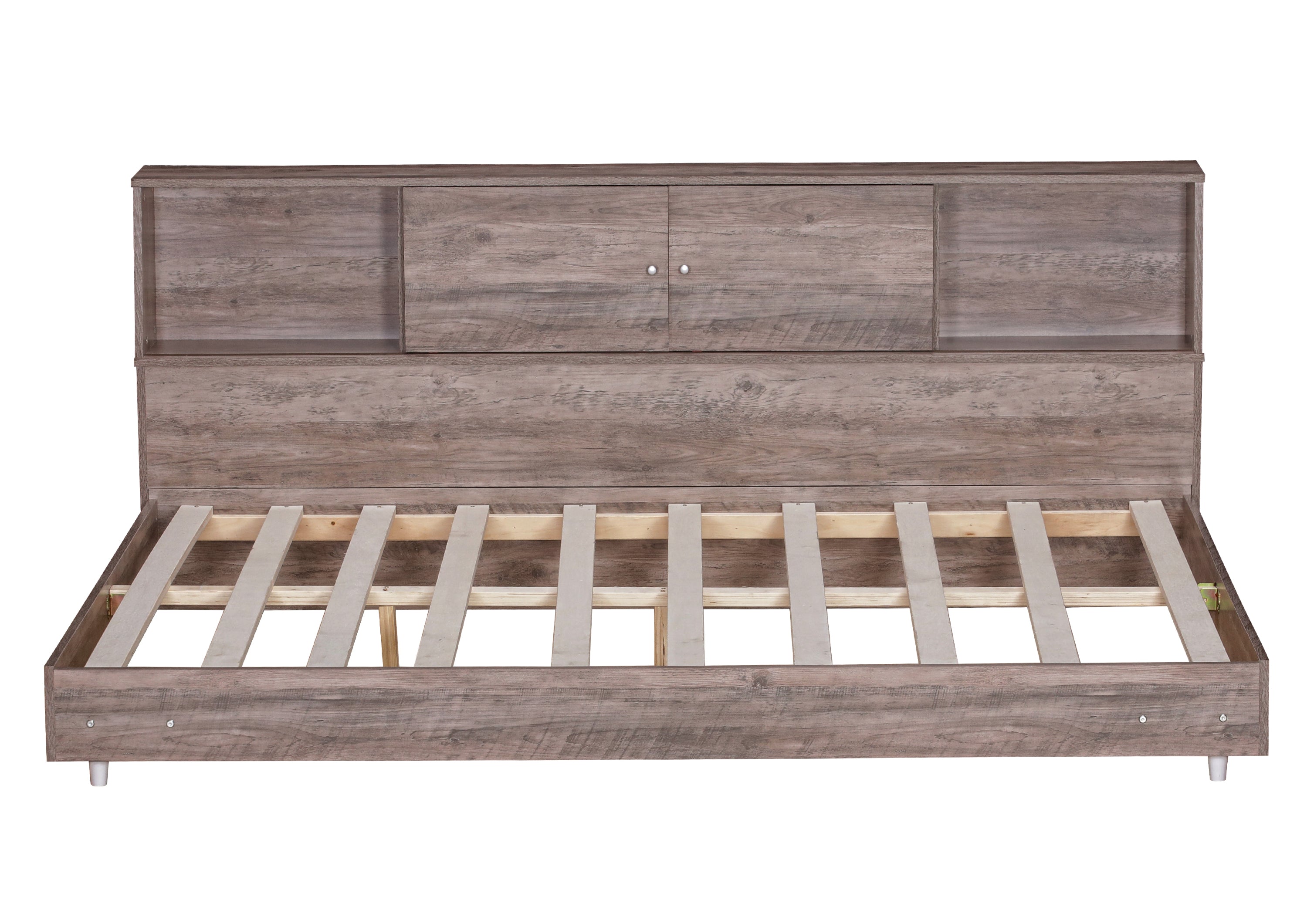 Full Size Daybed Frame with Storage Bookcases,Wood Light Oak