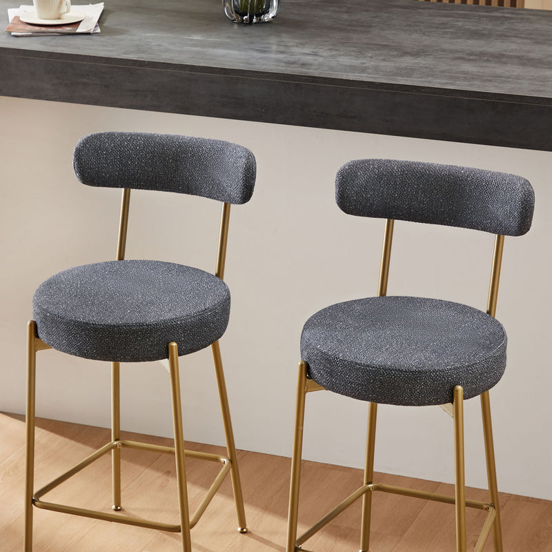 Modern Bar Stools (Set of 2) Counter Height Bar Stools For Kitchen Counter Upholstered Sherpa Counter Stools With Backs Kitchen Island Stool - Dark Gray