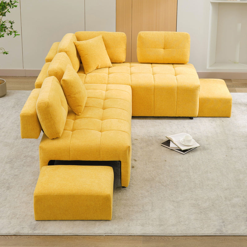 L-Shaped Sofa Sectional Sofa Couch With 2 Stools And 2 Lumbar Pillows For Living Room