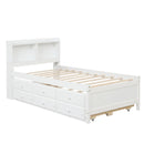 Twin Bed with Bookcase,Twin Trundle,Drawers,White