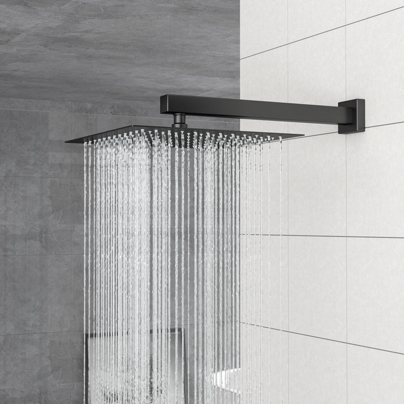 Dual Shower Head System With Rainfall Design, 10" Wall Mounted Square Shower Set - Matte Black