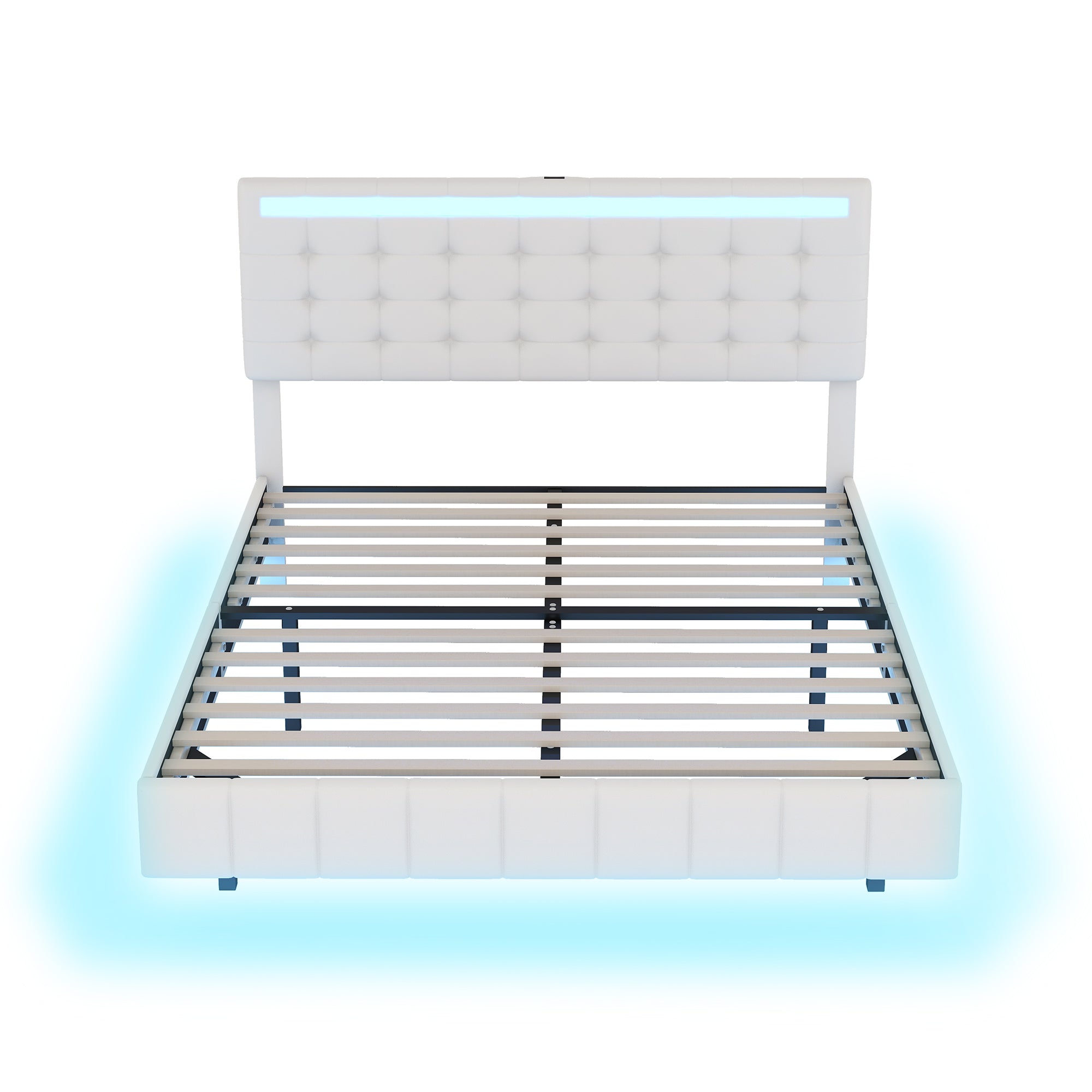 Queen Size Floating Bed Frame with LED Lights and USB Charging,Modern Upholstered Platform LED Bed Frame,White - Atlantic Fine Furniture Melbourne FL