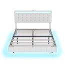 Queen Size Floating Bed Frame with LED Lights and USB Charging,Modern Upholstered Platform LED Bed Frame,White