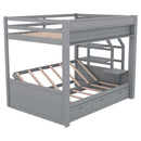 Wood Full Size Convertible Bunk Bed With Storage Staircase, Bedside Table, And 3 Drawers - Gray