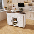 Modern Kitchen Island With Extendable Dining Table & Power Outlet - White