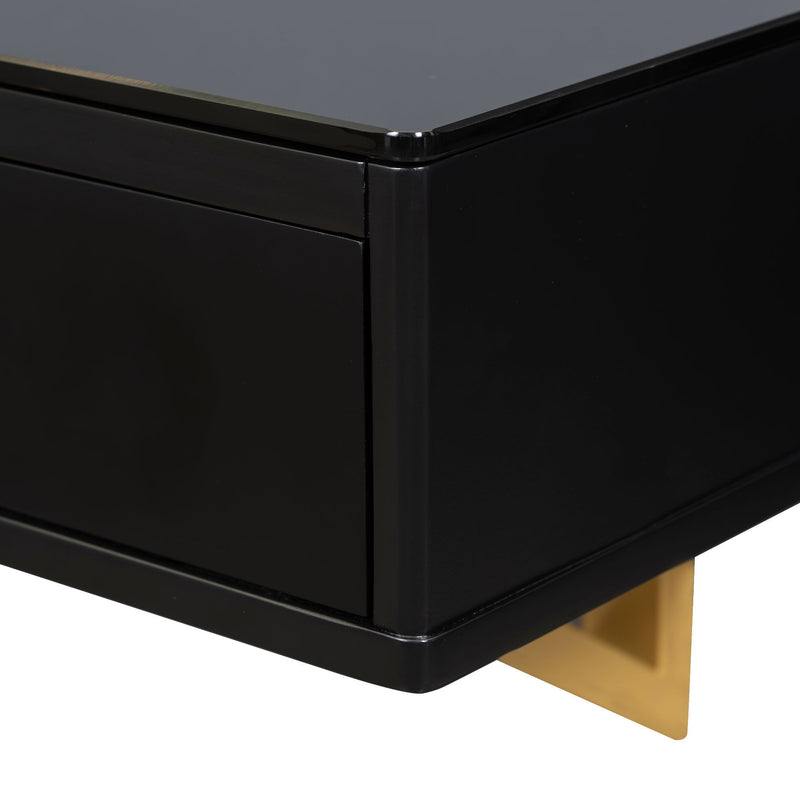 Floating Shelf With Drawer, Multi-Purpose Wall-Mounted Vanity Table, Mounted Desk, Floating Table For Bedroom, Bathroom, Hairdressers - Black / Golden