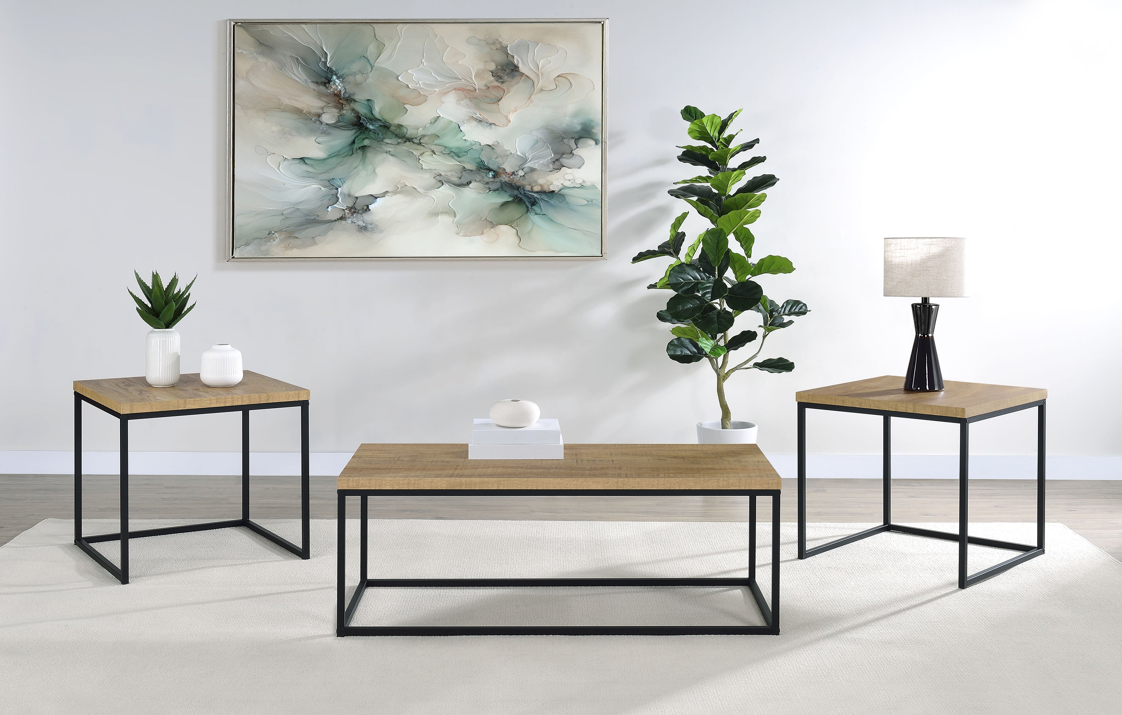 Straden 3-piece Engineered Wood Coffee Table Set Mango and Black — view 2