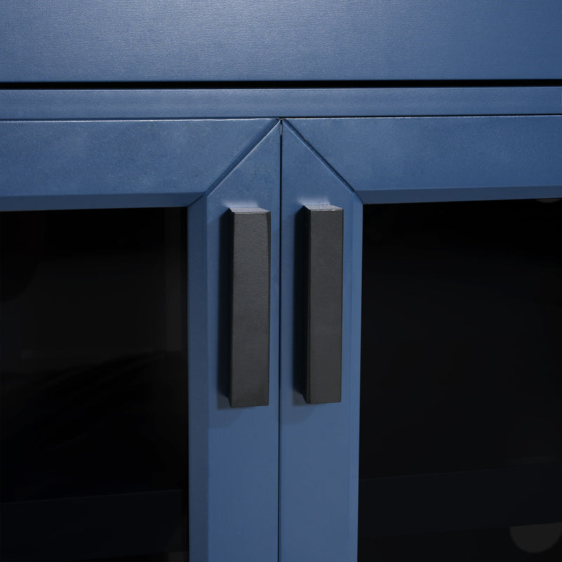 TV Console Stand, Glass Doors & Storage Drawers, Adjustable Shelves