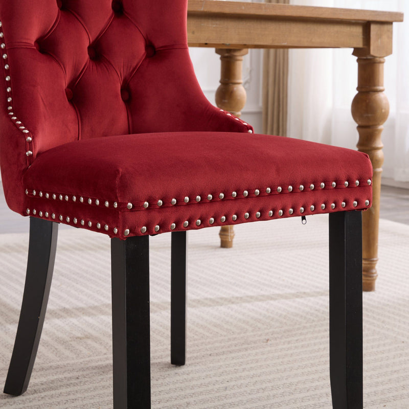 Classic Velvet Dining Chairs, High-End Tufted Solid Wood Contemporary Velvet Upholstered Dining Chair With Wood Legs Nailhead (Set of 2) - Burgundy