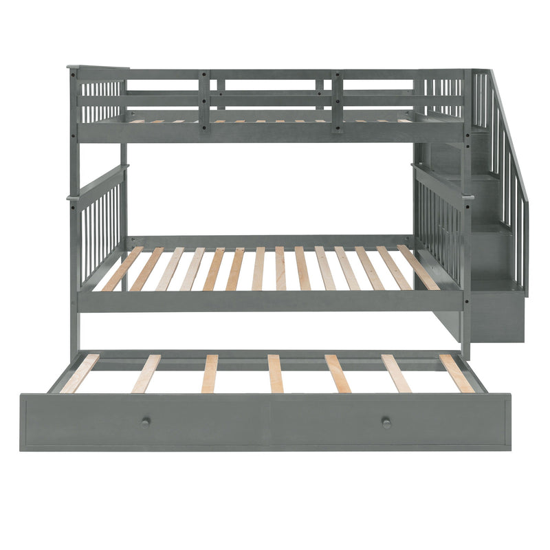 Stairway Bunk Bed With Storage And Guard Rail For Bedroom