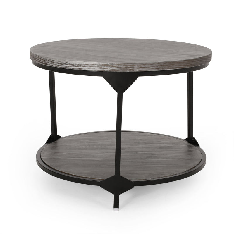Coffee Table With Wood Patterned Tabletop And Iron Frame - Gray