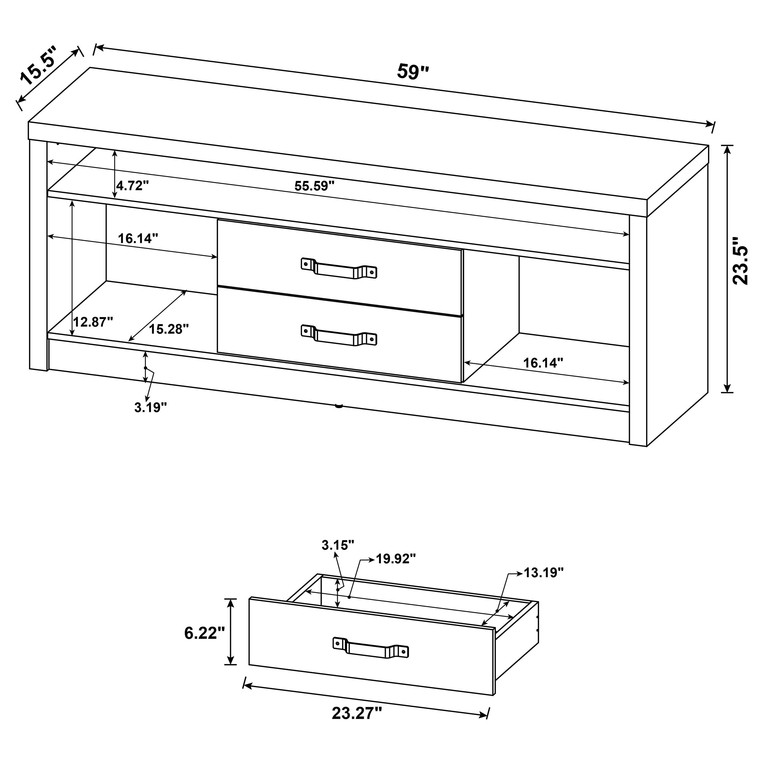 Burke 3-piece 59-inch TV Entertainment Center Grey Driftwood — view 17