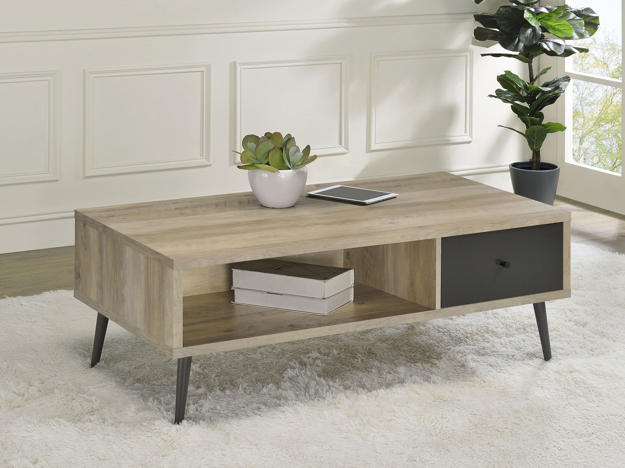 Welsh 1-drawer Engineered Wood Coffee Table Distressed Pine — view 2