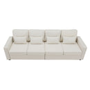 4 Seater Modern Linen Sofa With Armrest Pockets And 4 Pillows, Minimalist Style Couch For Living Room