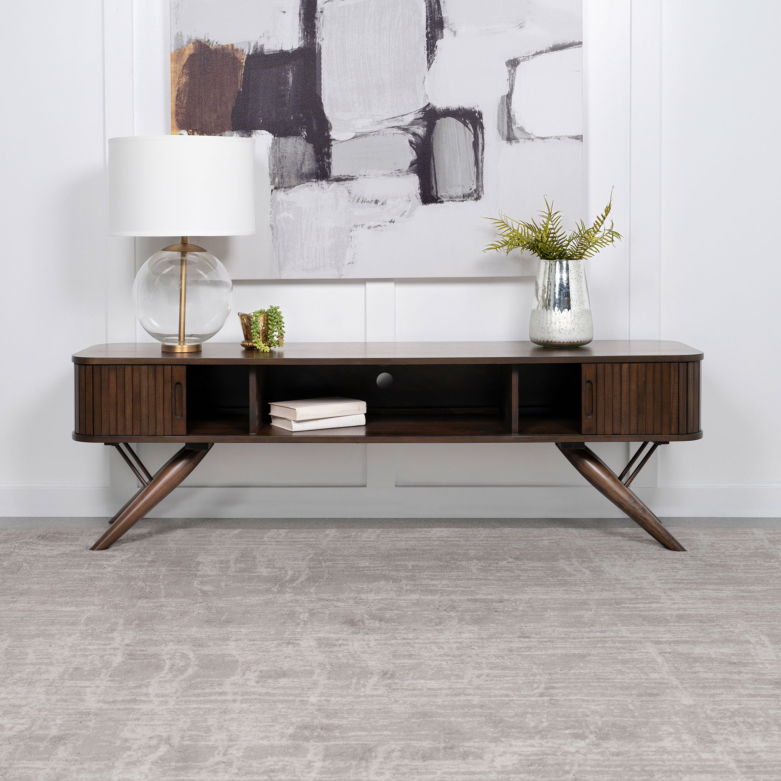 Valna Wood 71-inch TV Stand with Sliding Doors Walnut — view 1