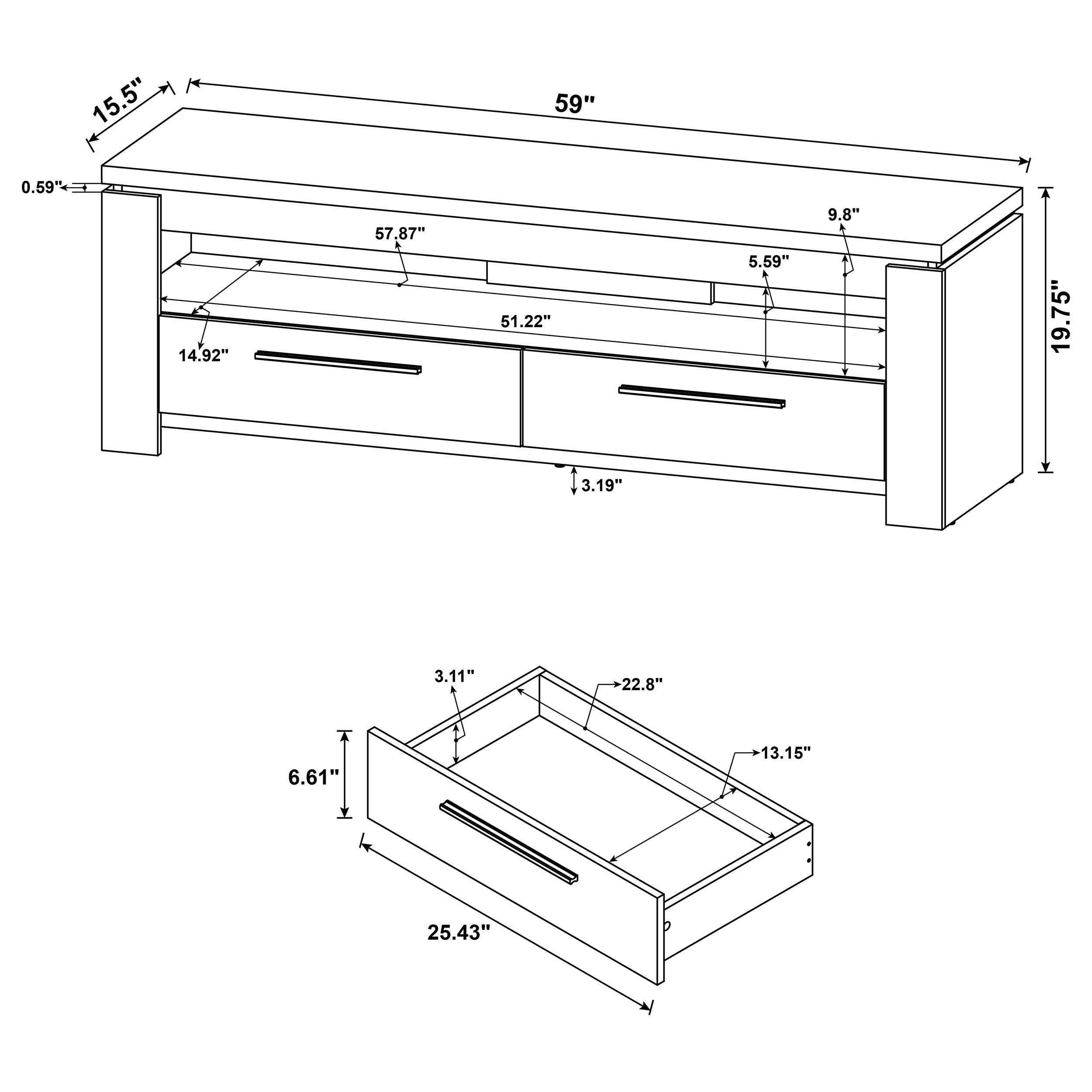 Elkton 2-drawer Engineered Wood 59-inch TV Stand Weathered Grey — view 10