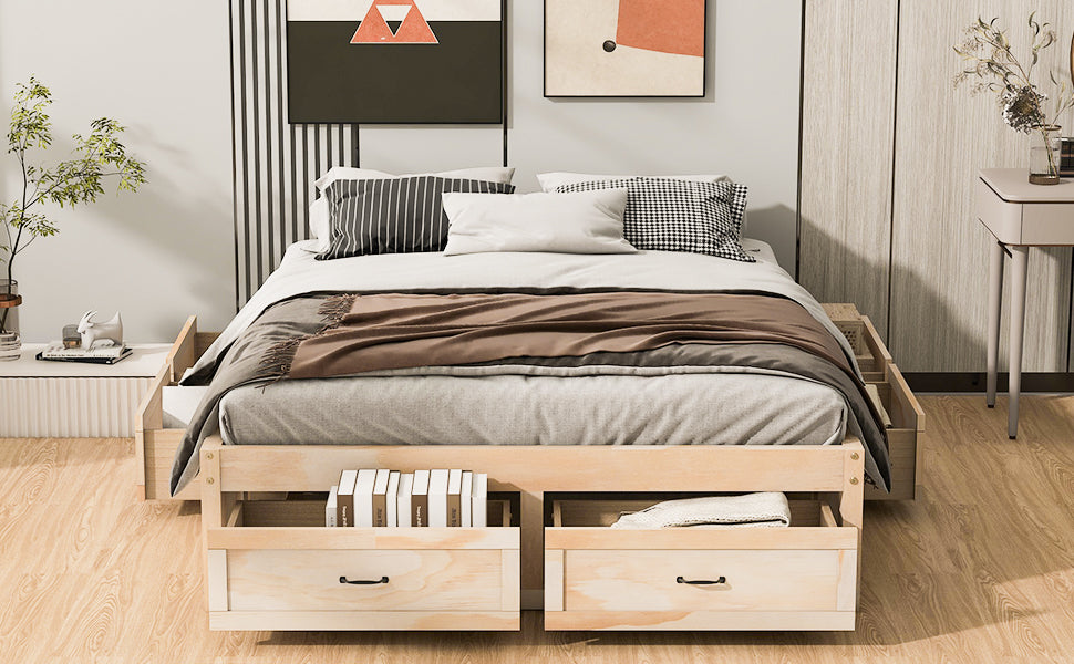 Queen Size Platform Bed with 6 Storage Drawers,Antique Natural - Atlantic Fine Furniture Melbourne FL