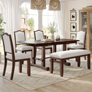6 Piece Extendable Dining Table Set, Wood Table With Removable Leaf, 4 Upholstered Chairs And Bench - Cherry