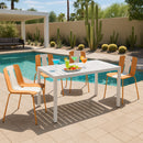 4 Piece Set Of Modern Striped Color- Blocking Single Chairs With Long Table