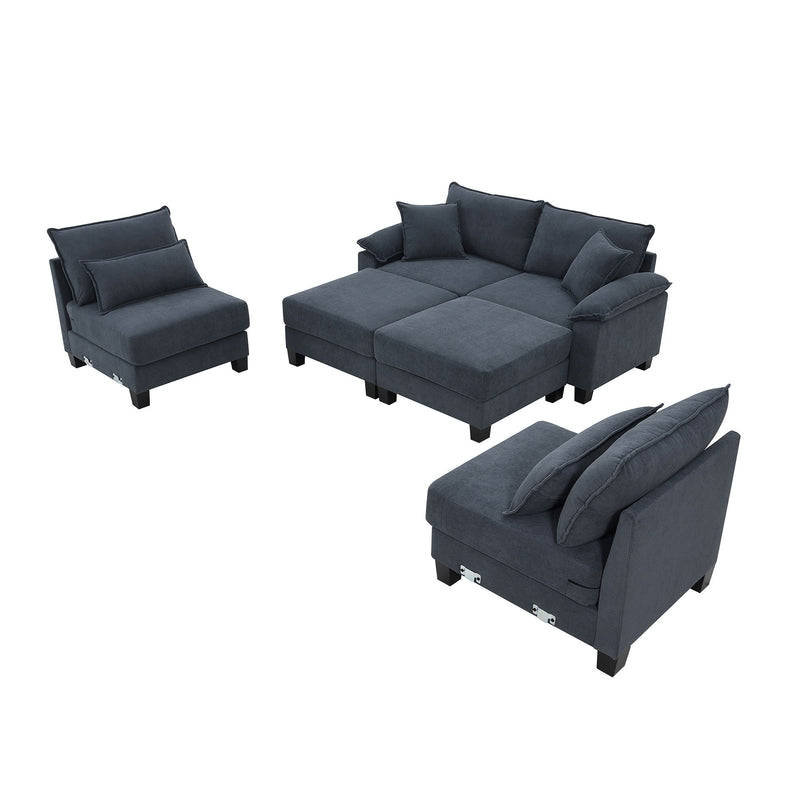 Corduroy Modular Sectional Sofa, U Shaped Couch With Armrest Bags, 6 Seat Freely Combinable Sofa Bed, Comfortable And Spacious Indoor Furniture For Living Room