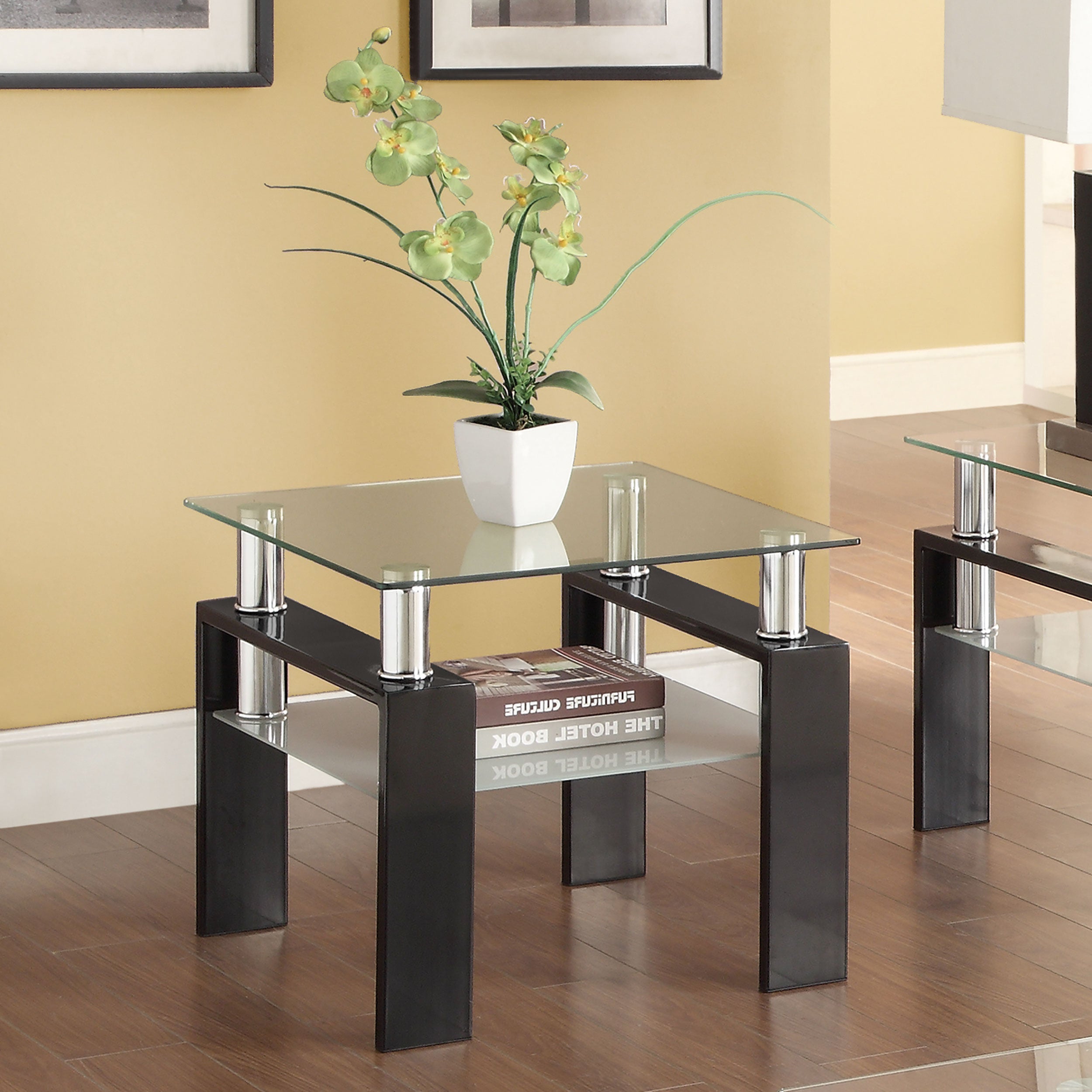 Dyer 1-shelf Square Glass Top Side End Table Black — view 2