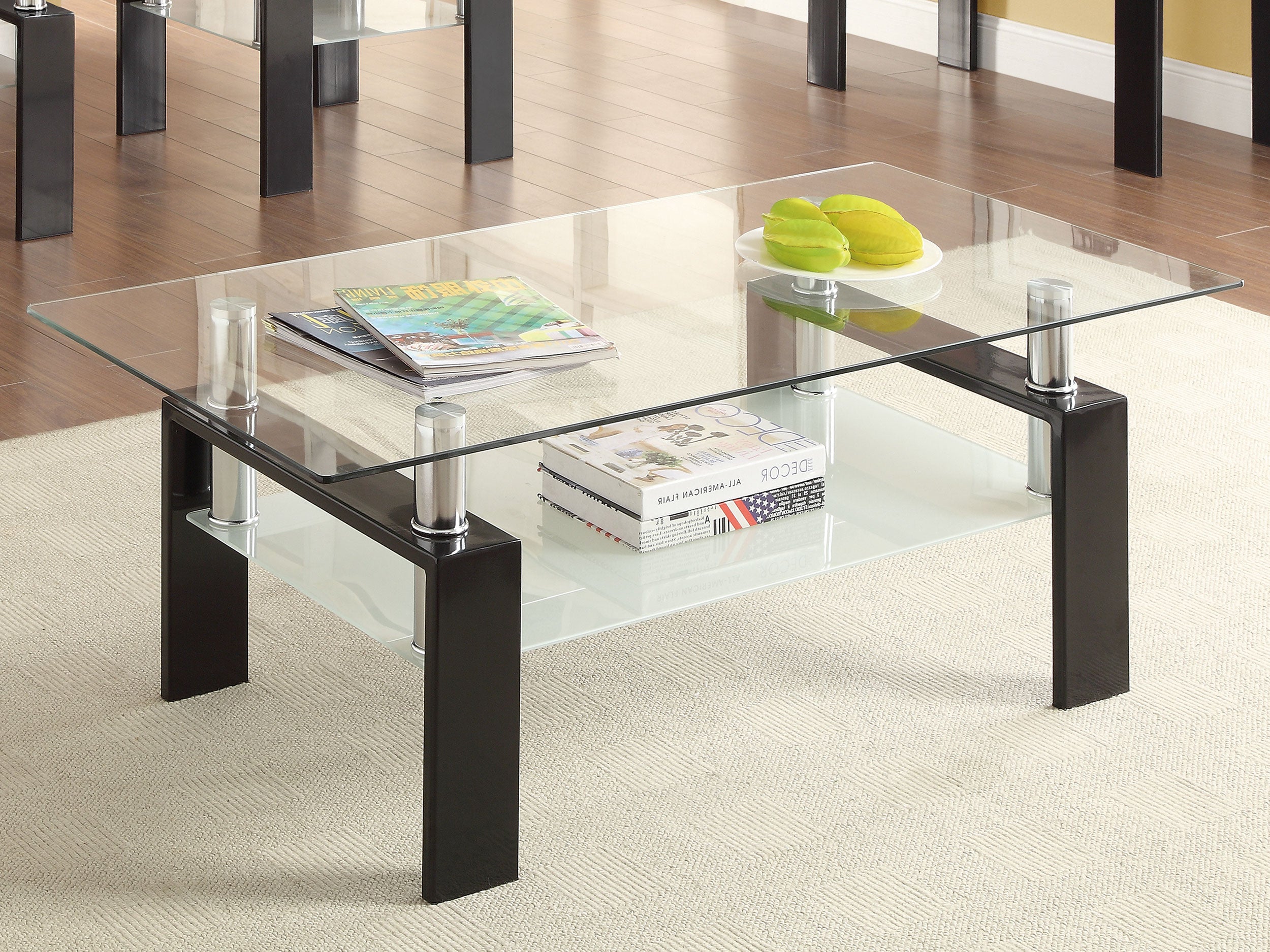 Dyer 1-shelf Rectangular Glass Top Coffee Table Black — view 2