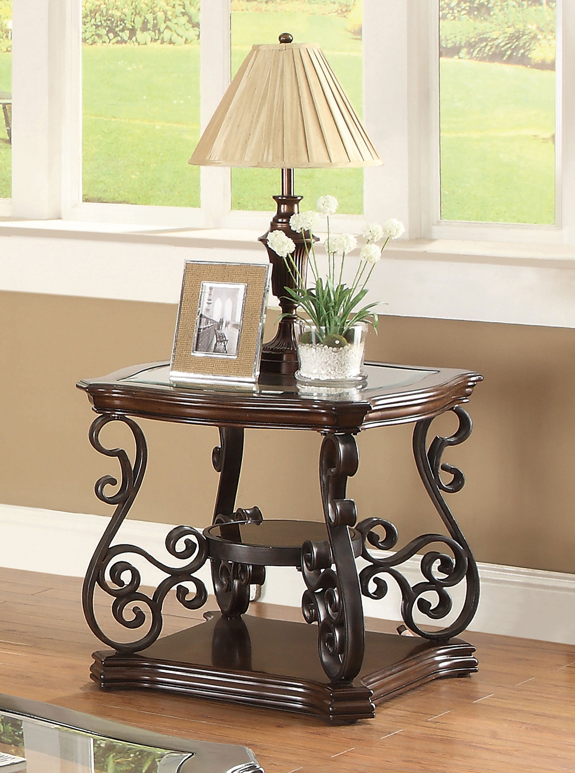 Laney 1-shelf Glass Top Square End Table Deep Merlot — view 2