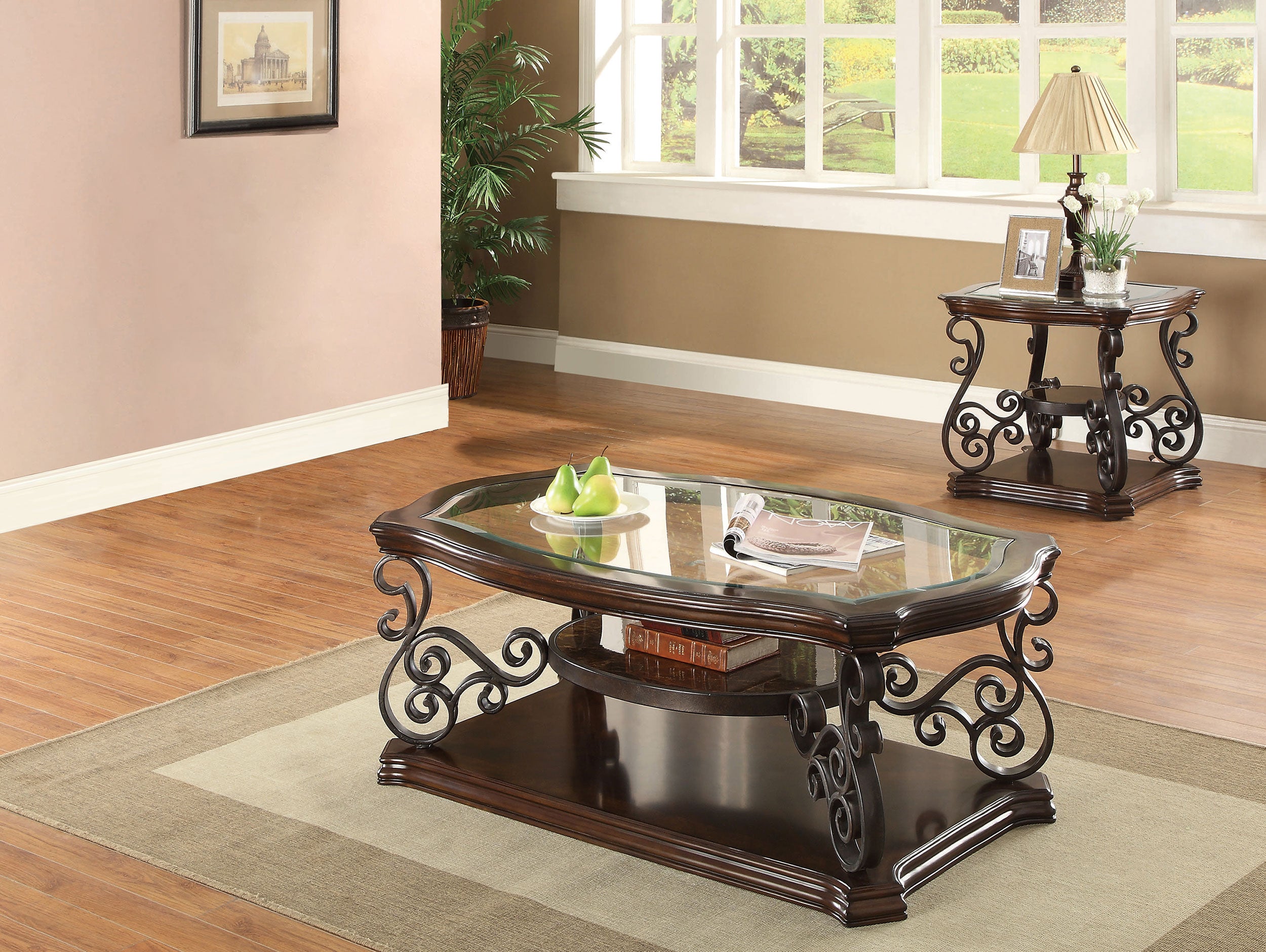 Laney 2-piece Glass Top Coffee and End Table Set Dark Merlot — view 1