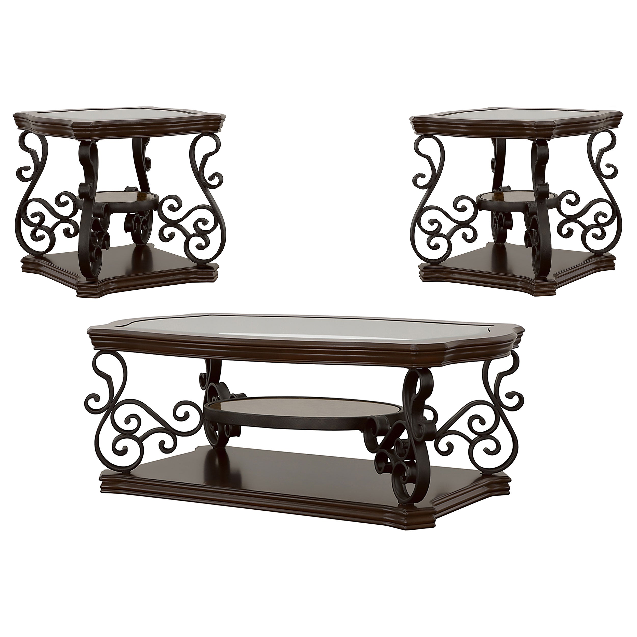 Laney 3-piece Glass Top Coffee and End Table Set Dark Merlot — view 2