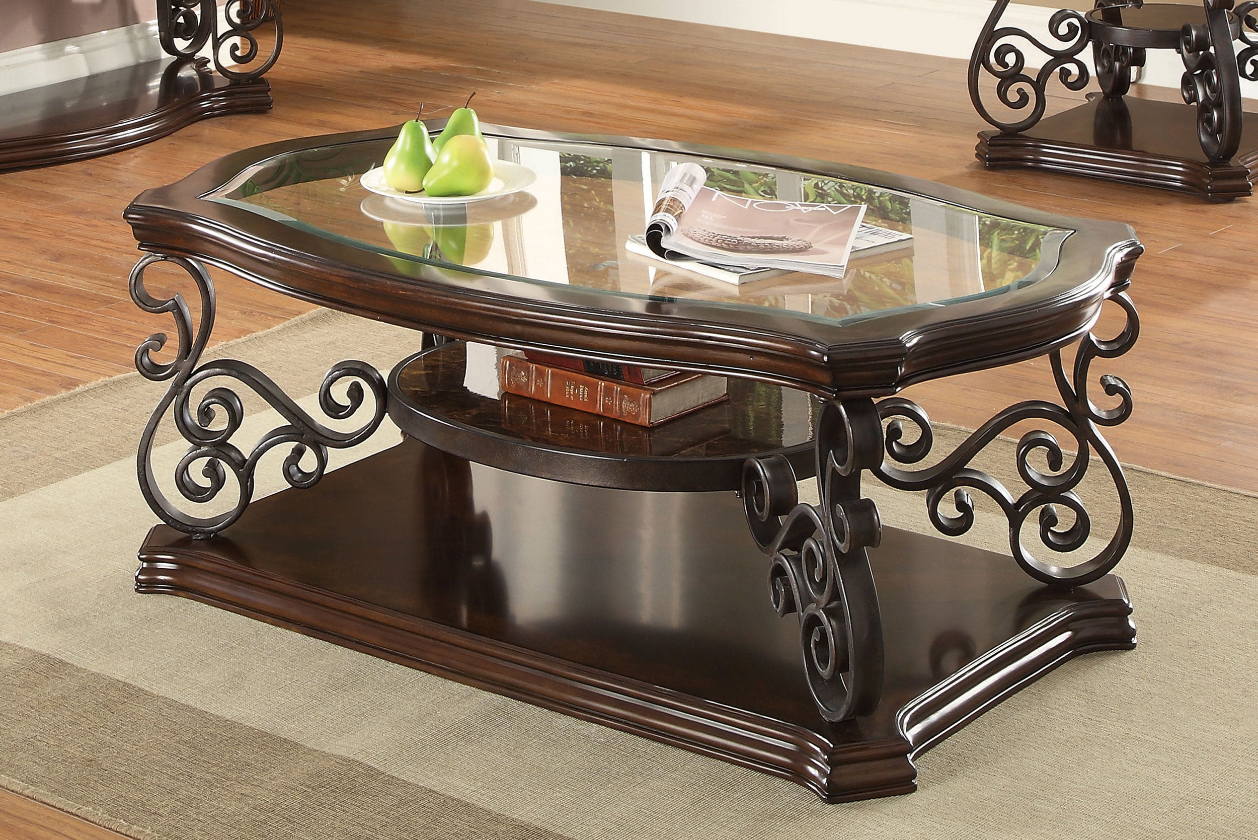 Laney 1-shelf Glass Top Rectangular Coffee Table Deep Merlot — view 2