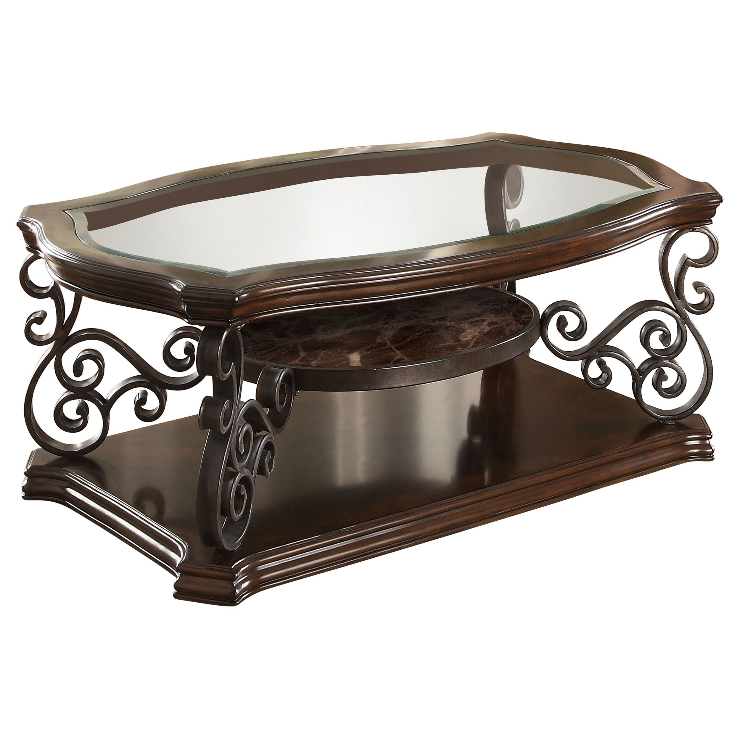 Laney 1-shelf Glass Top Rectangular Coffee Table Deep Merlot — view 1