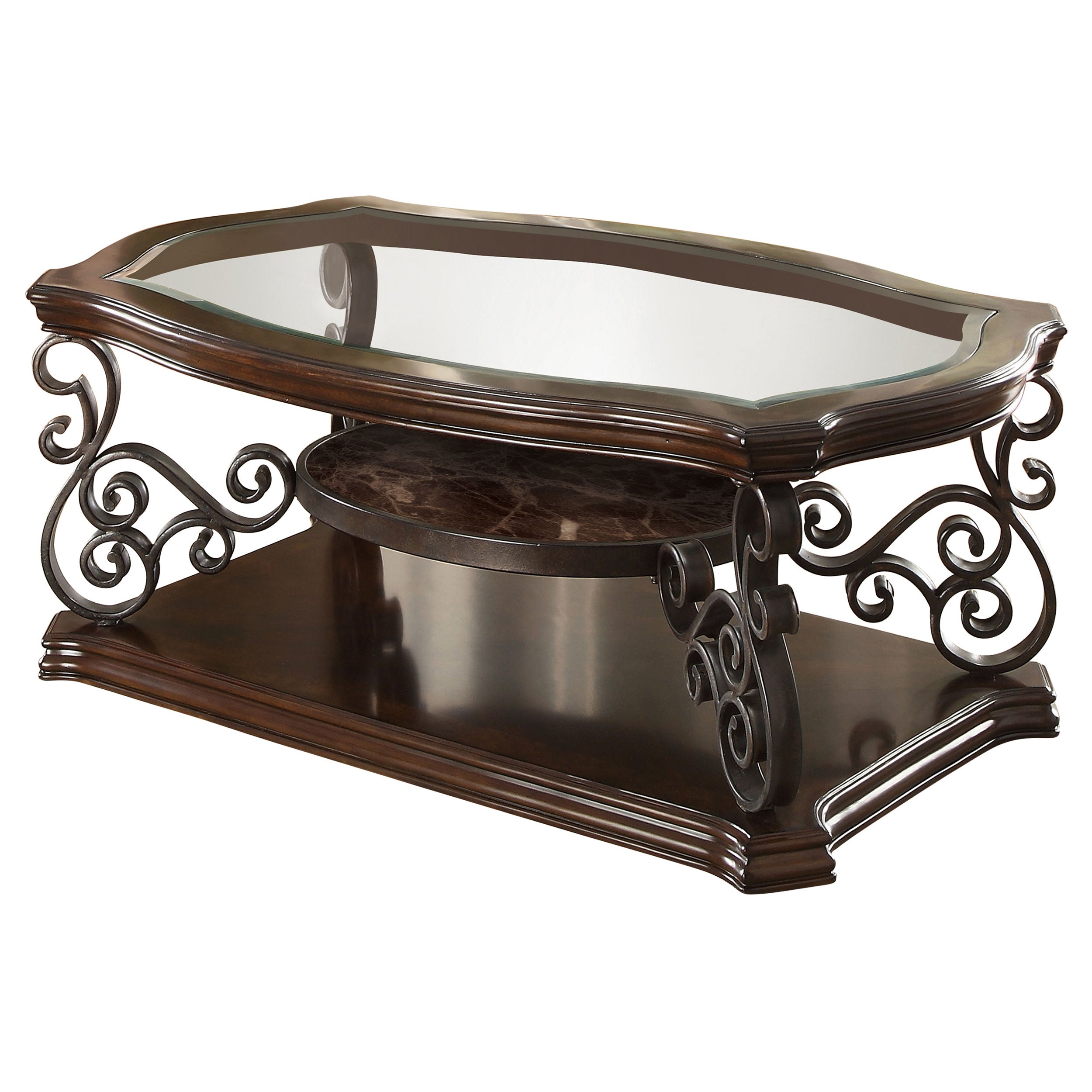 Laney 1-shelf Glass Top Rectangular Coffee Table Deep Merlot — view 4