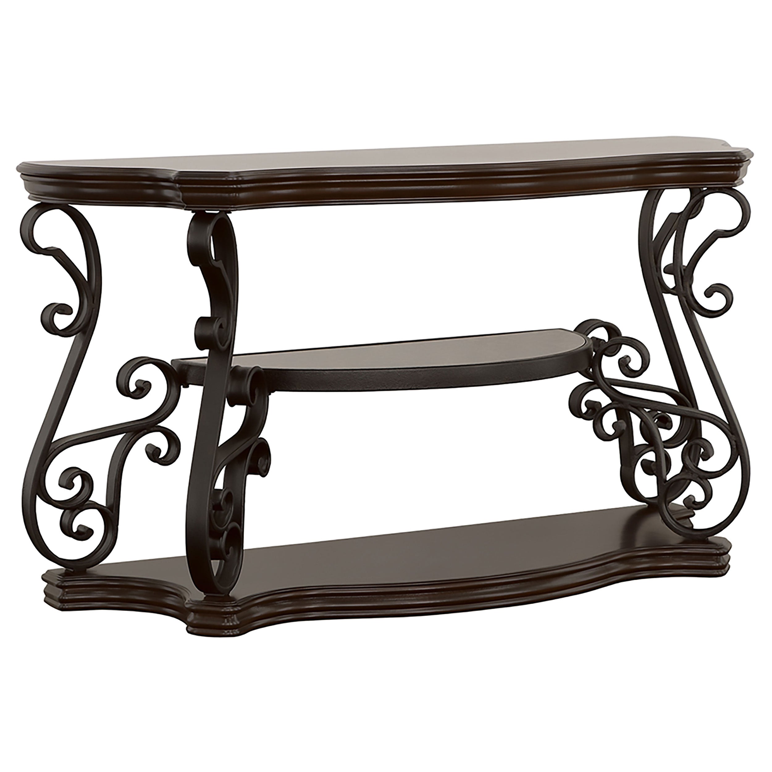 Laney Scrollwork Entryway Sofa Console Table Deep Merlot — view 1