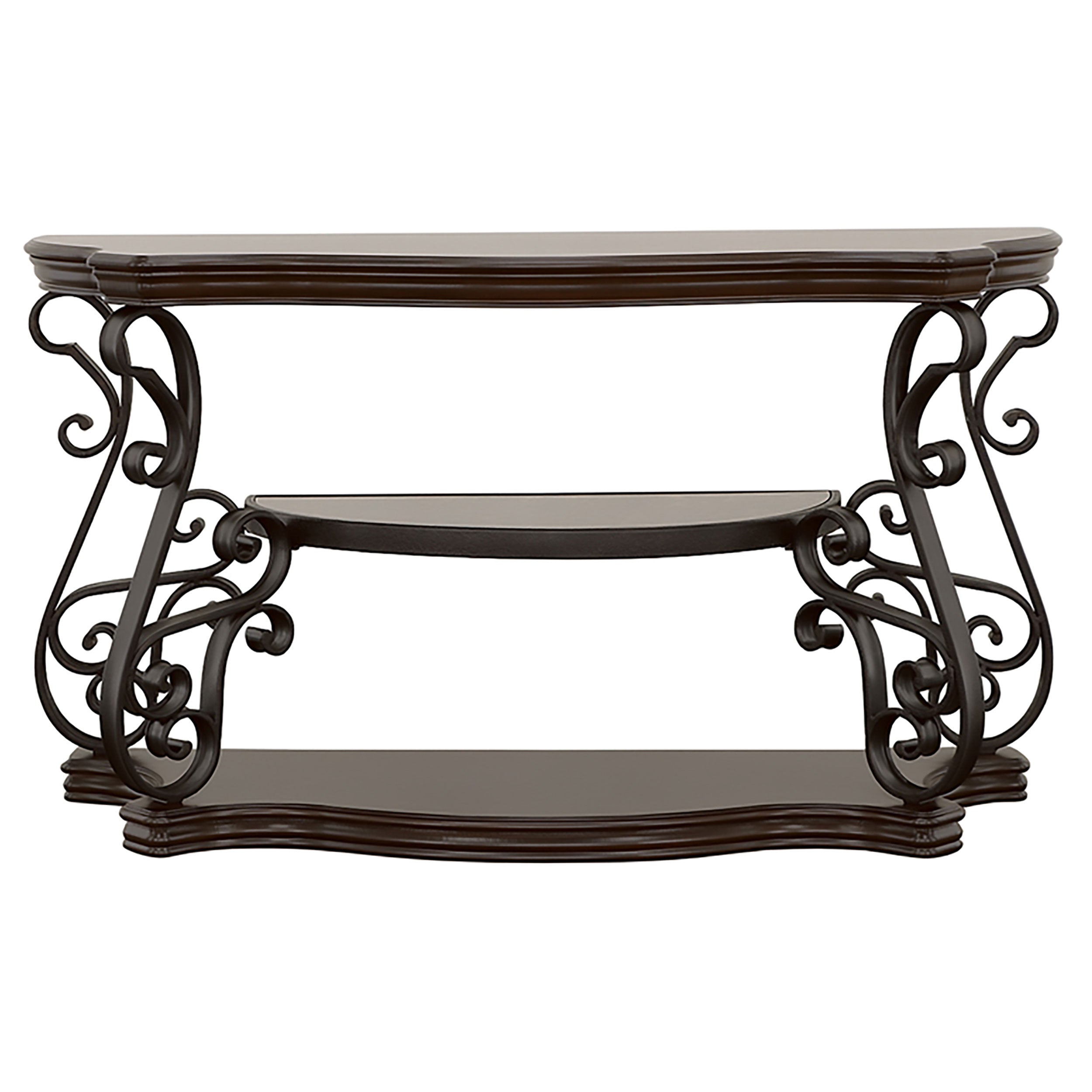 Laney Scrollwork Entryway Sofa Console Table Deep Merlot — view 3