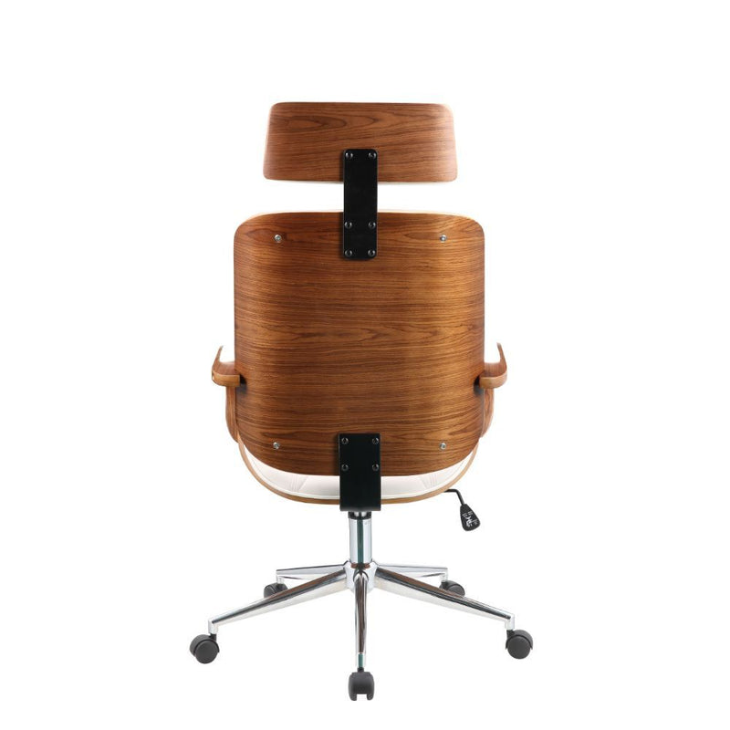 Yoselin - Office Chair - White PU & Walnut