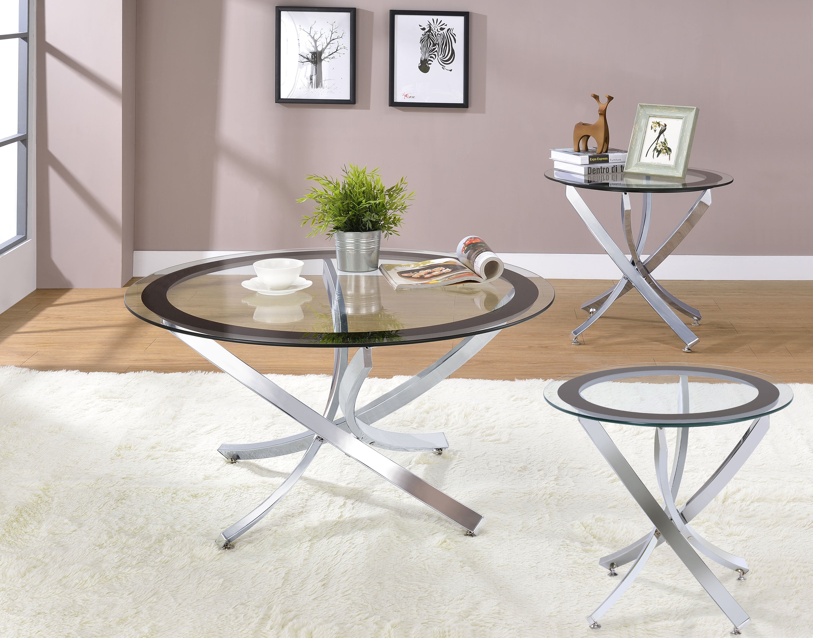 Brooke 3-piece Round Coffee and End Table Set Chrome — view 1