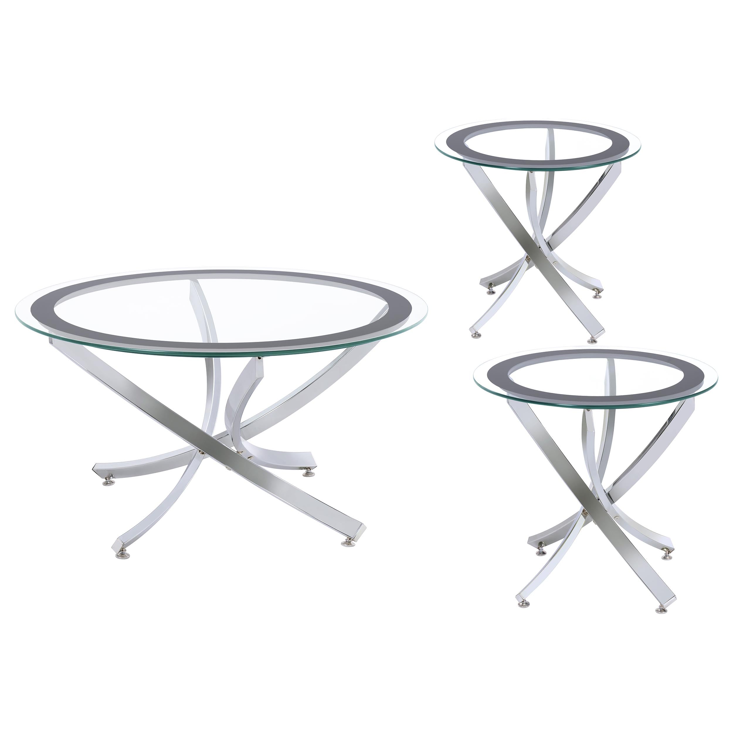 Brooke 3-piece Round Coffee and End Table Set Chrome — view 2