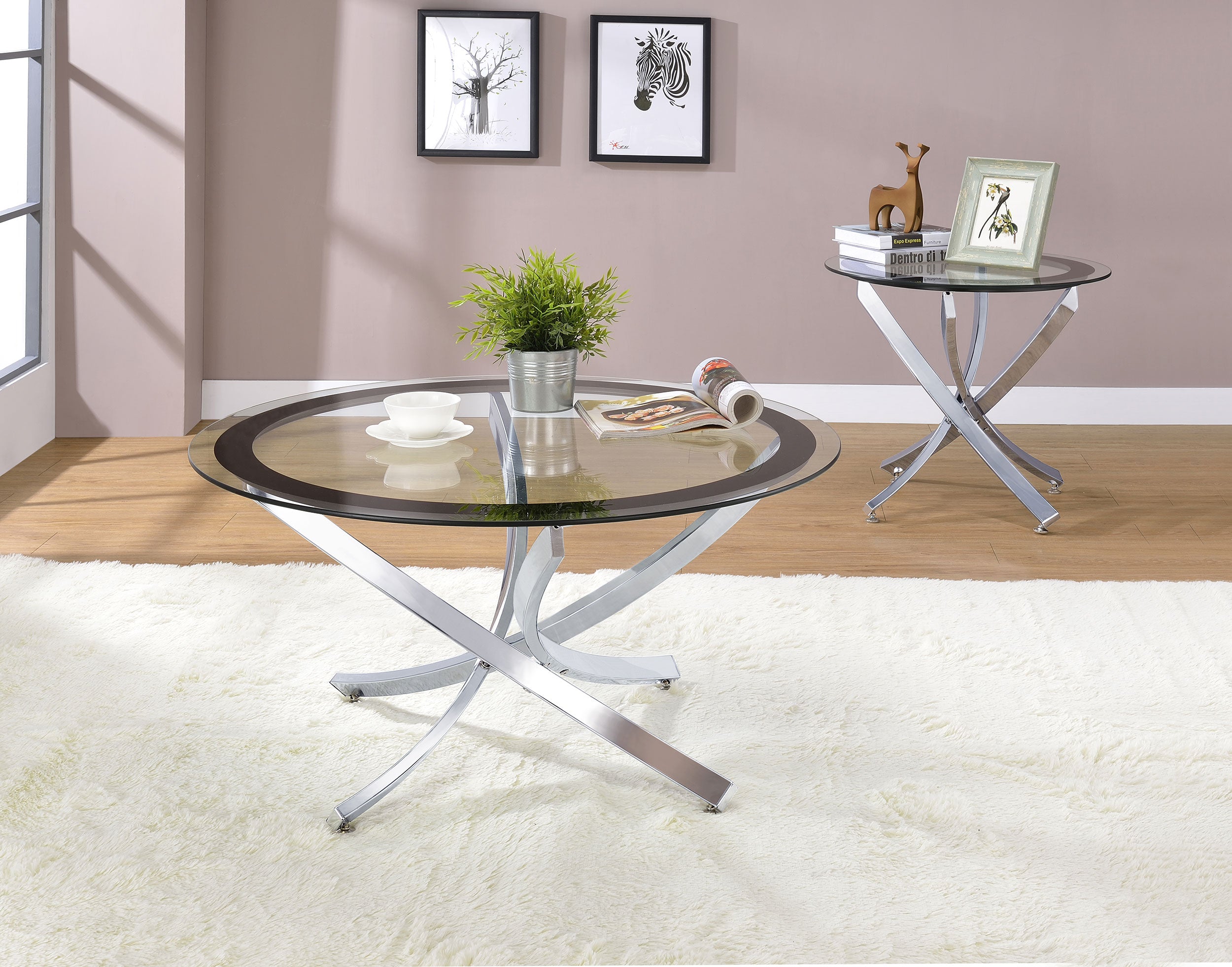 Brooke Round Glass Top Coffee Table Metal Base Chrome — view 4