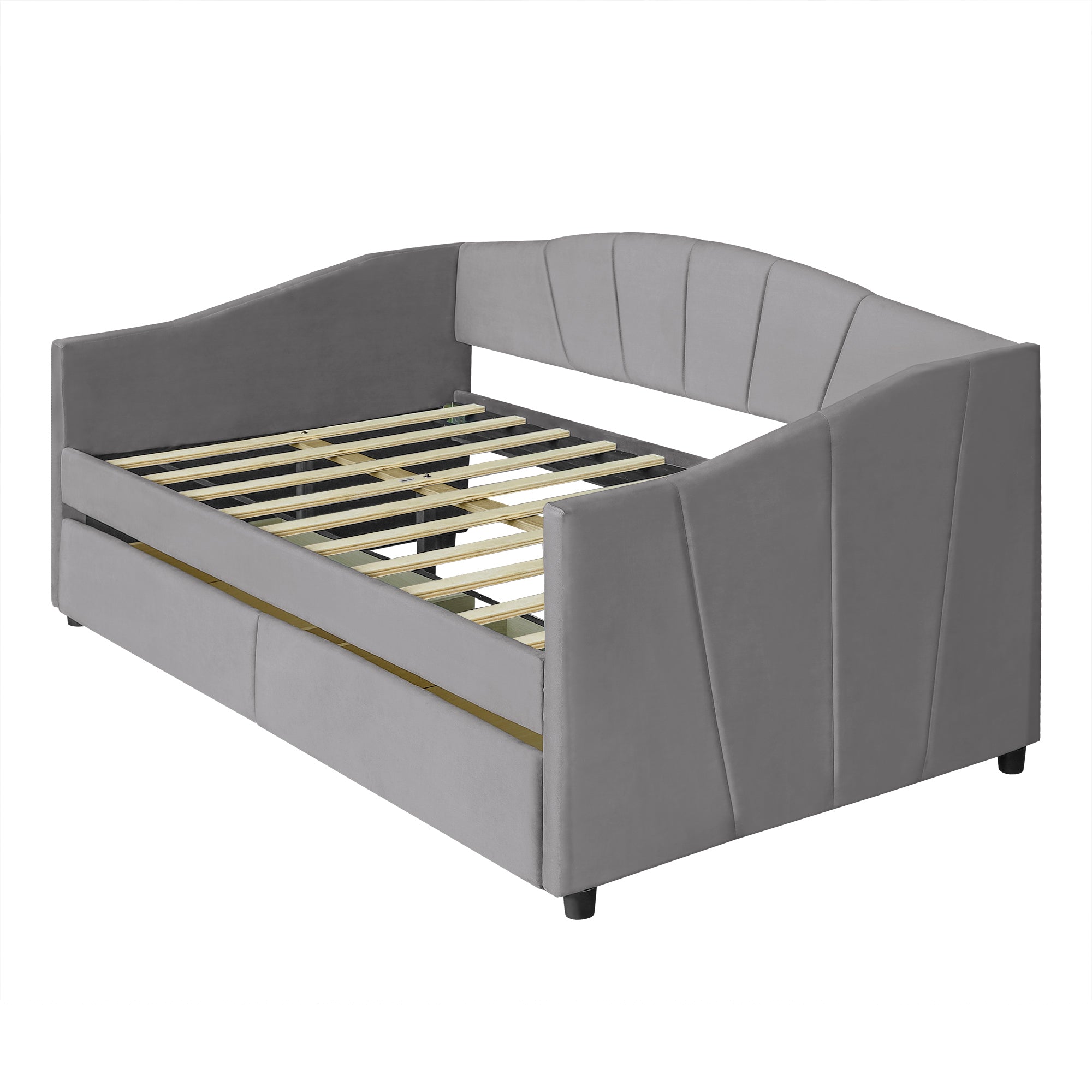 Upholstered daybed Twin Size with Two Drawers and Wood Slat  ,Gray - Atlantic Fine Furniture Melbourne FL