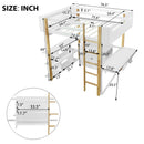 Full Size Wood Loft Bed With Built-in Storage Cabinet and Cubes, Foldable desk, White