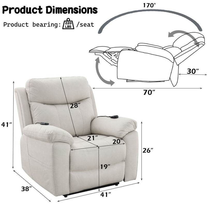 Chriki - Power Recliner With Lift & Heating & Massage - Beige Fabric