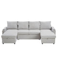 U Shaped Sectional Sofa Bed With Storage Chaise Lounges, USB Ports, And Cup Holders