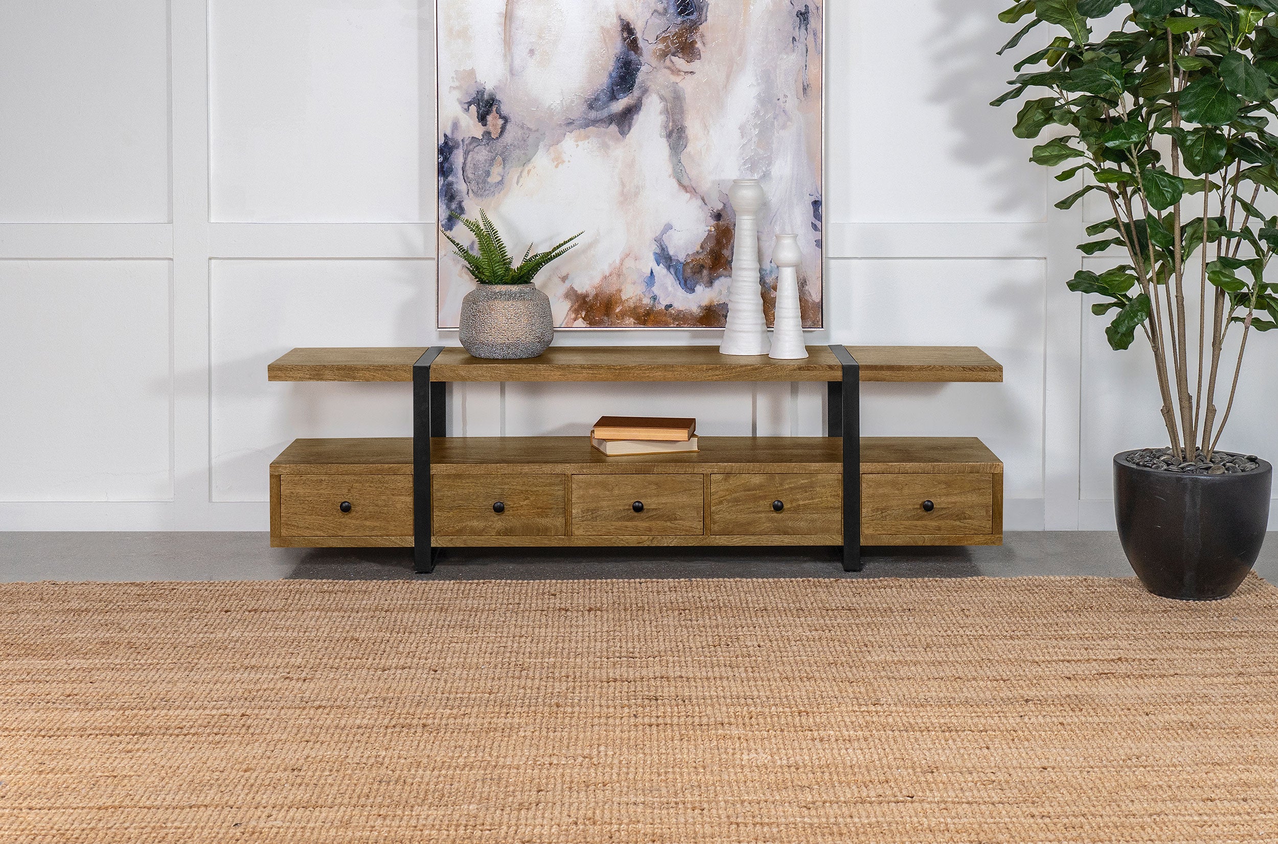 Otto 5-drawer Mango Wood 70-inch TV Stand Media Console Brown — view 2