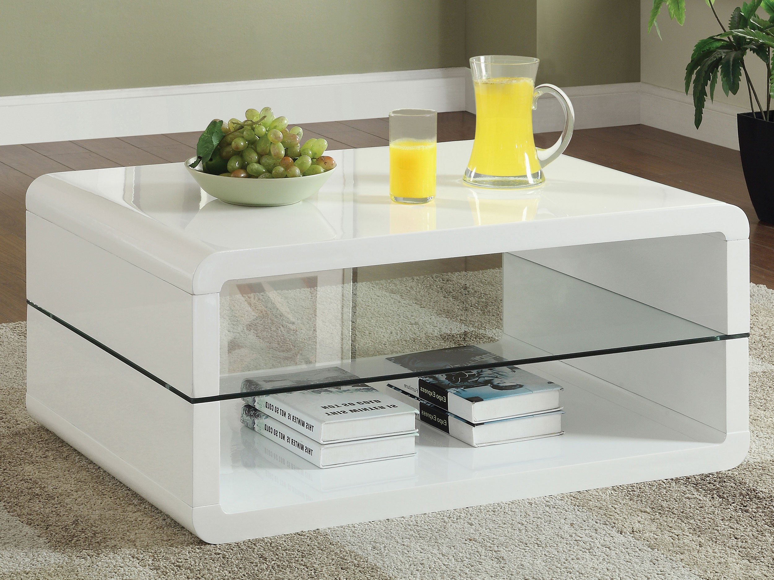 Elana 1-shelf Rectangular Coffee Table White High Gloss — view 2