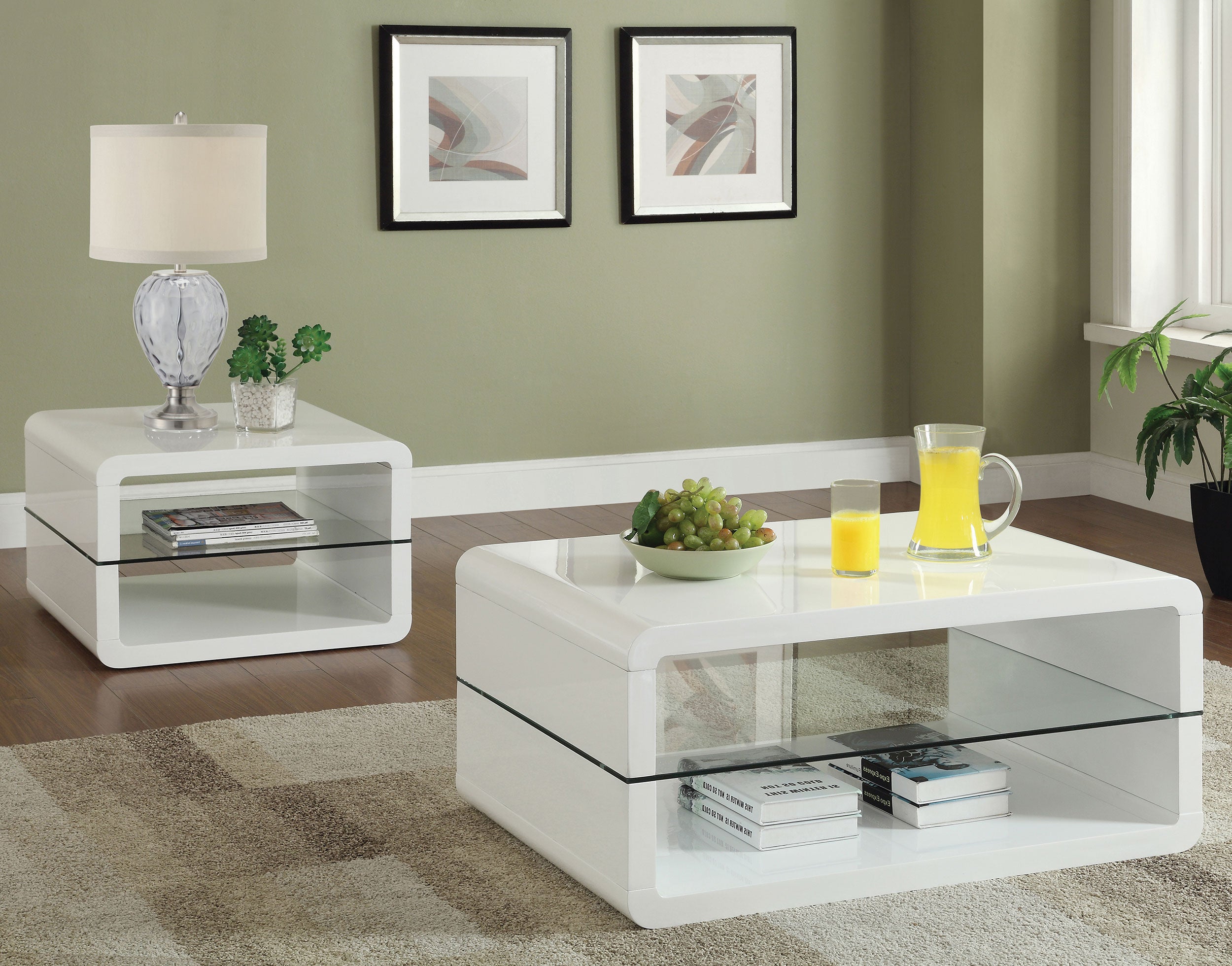 Elana 1-shelf Rectangular Coffee Table White High Gloss — view 4