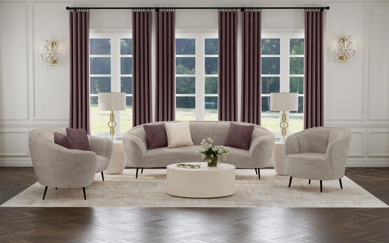 Ellorie - Upholstered Channel Back Curved Loveseat - Beige