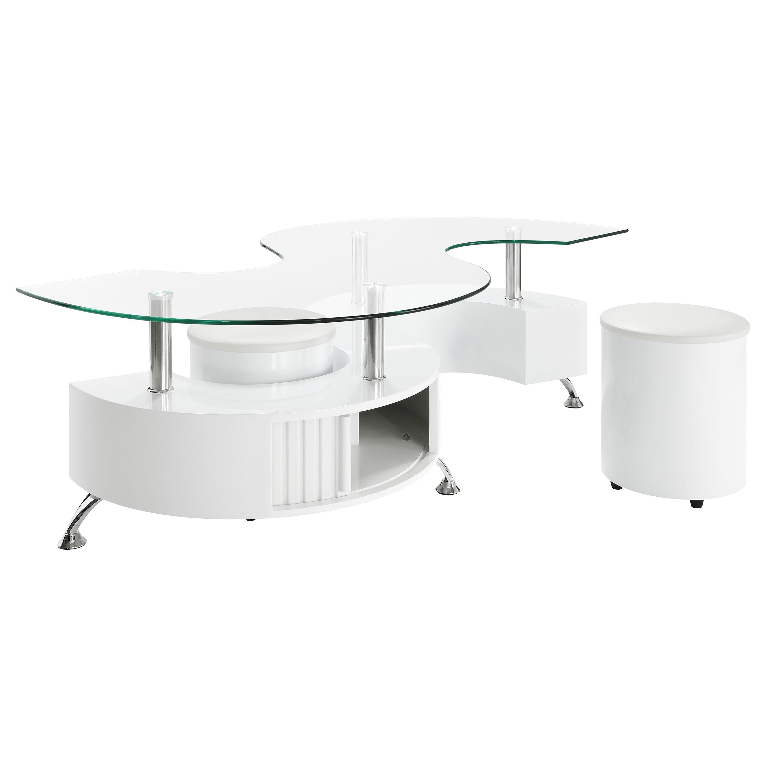 Buckley 3-piece Coffee Table and Stools Set White High Gloss — view 2